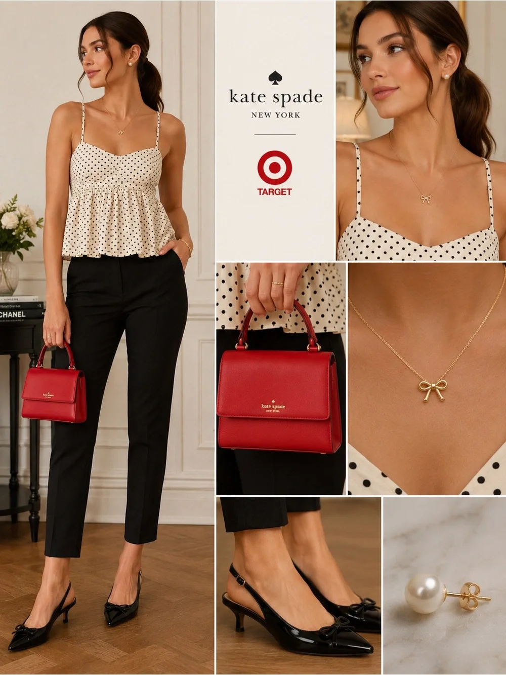 Kate Spade New York x Target Polka Dot Linen Babydoll Tank Top Cream Black M B5